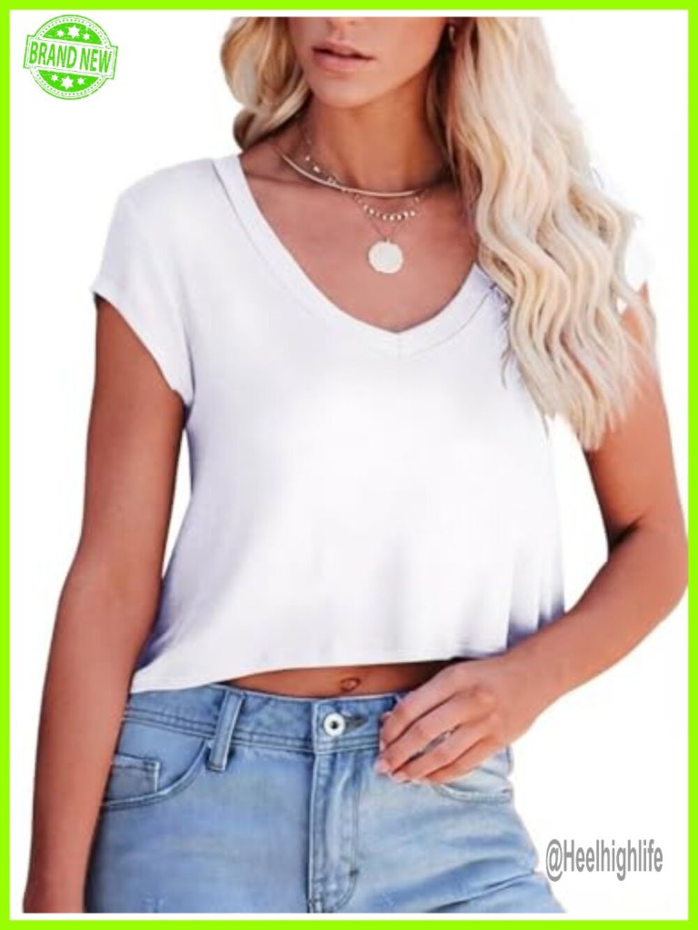 Womens V Neck Crop Top Short Sleeve Loose Fit T Shirt Summer Casual